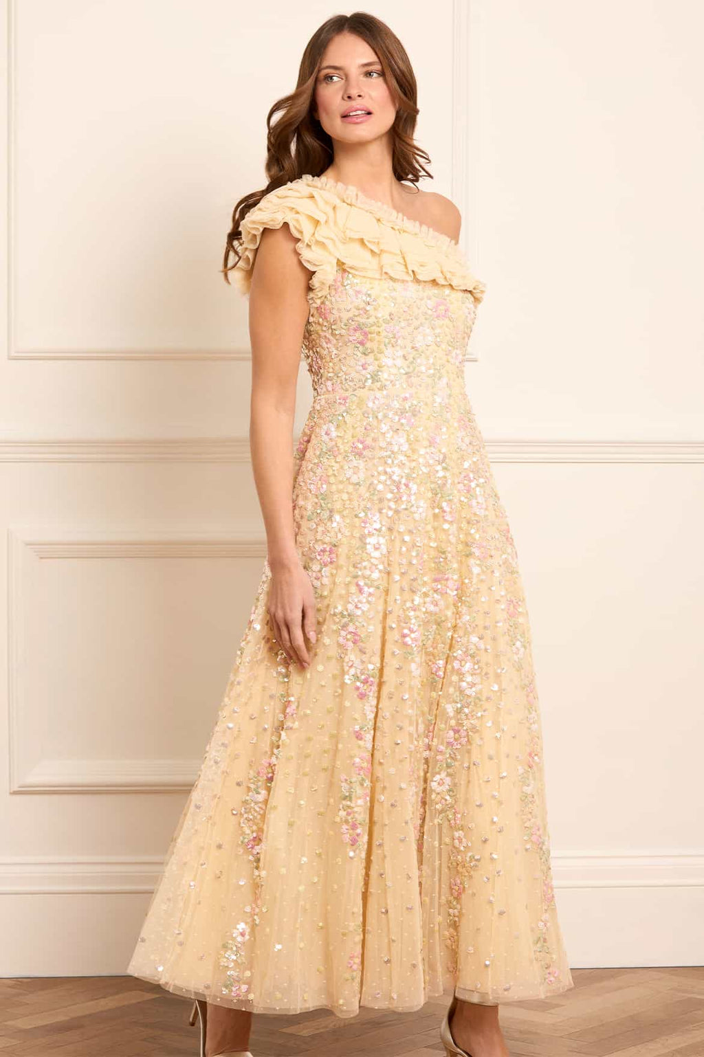 Confetti One-Shoulder Ankle Gown