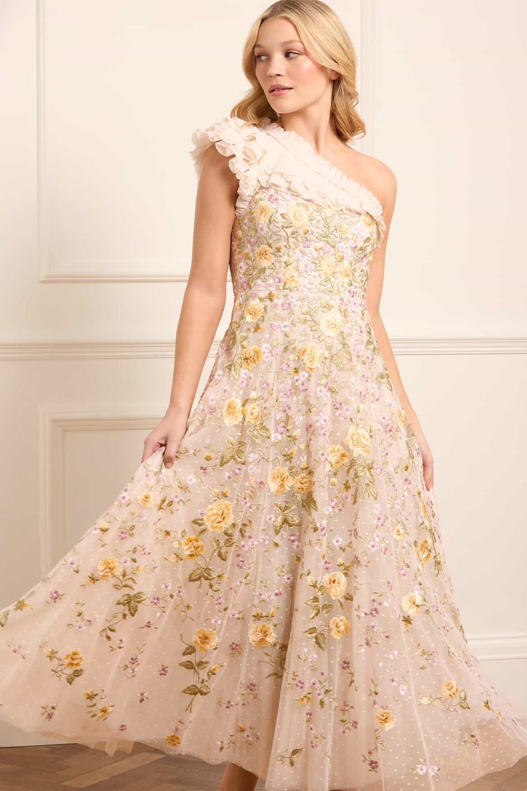 Florine One-Shoulder Ankle Gown