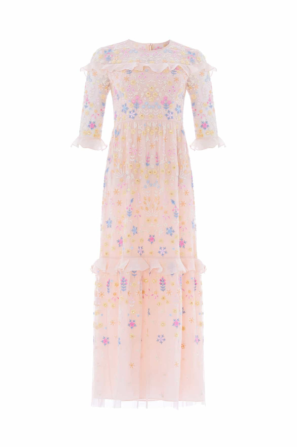 Flowerbed Embroidery Ankle Gown
