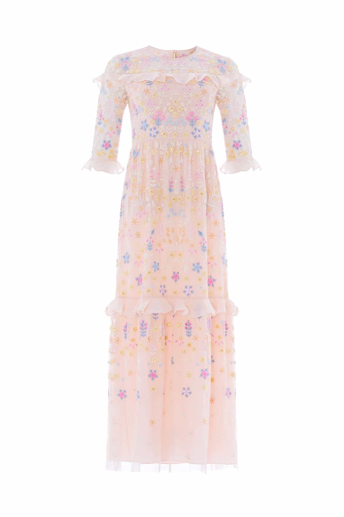 Flowerbed Embroidery Ankle Gown
