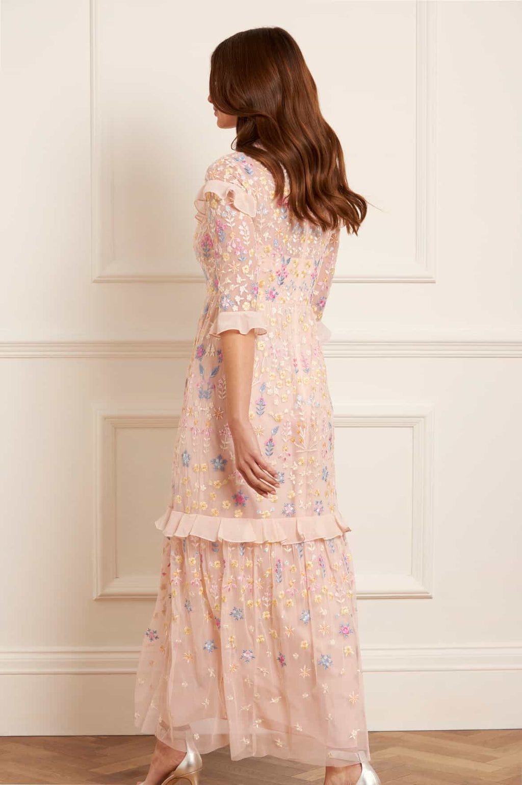 Flowerbed Embroidery Ankle Gown