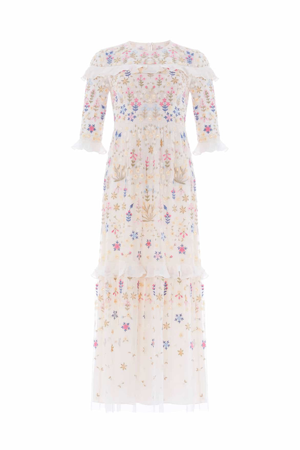 Flowerbed Embroidery Ankle Gown
