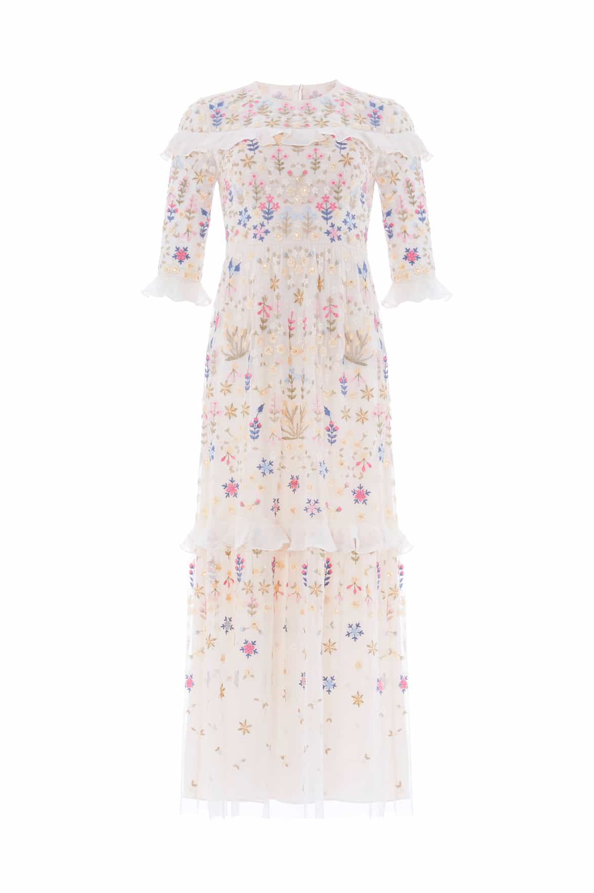 Flowerbed Embroidery Ankle Gown