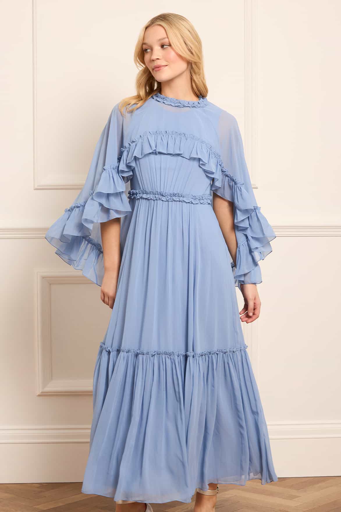 Harper Chiffon Cape Ankle Gown
