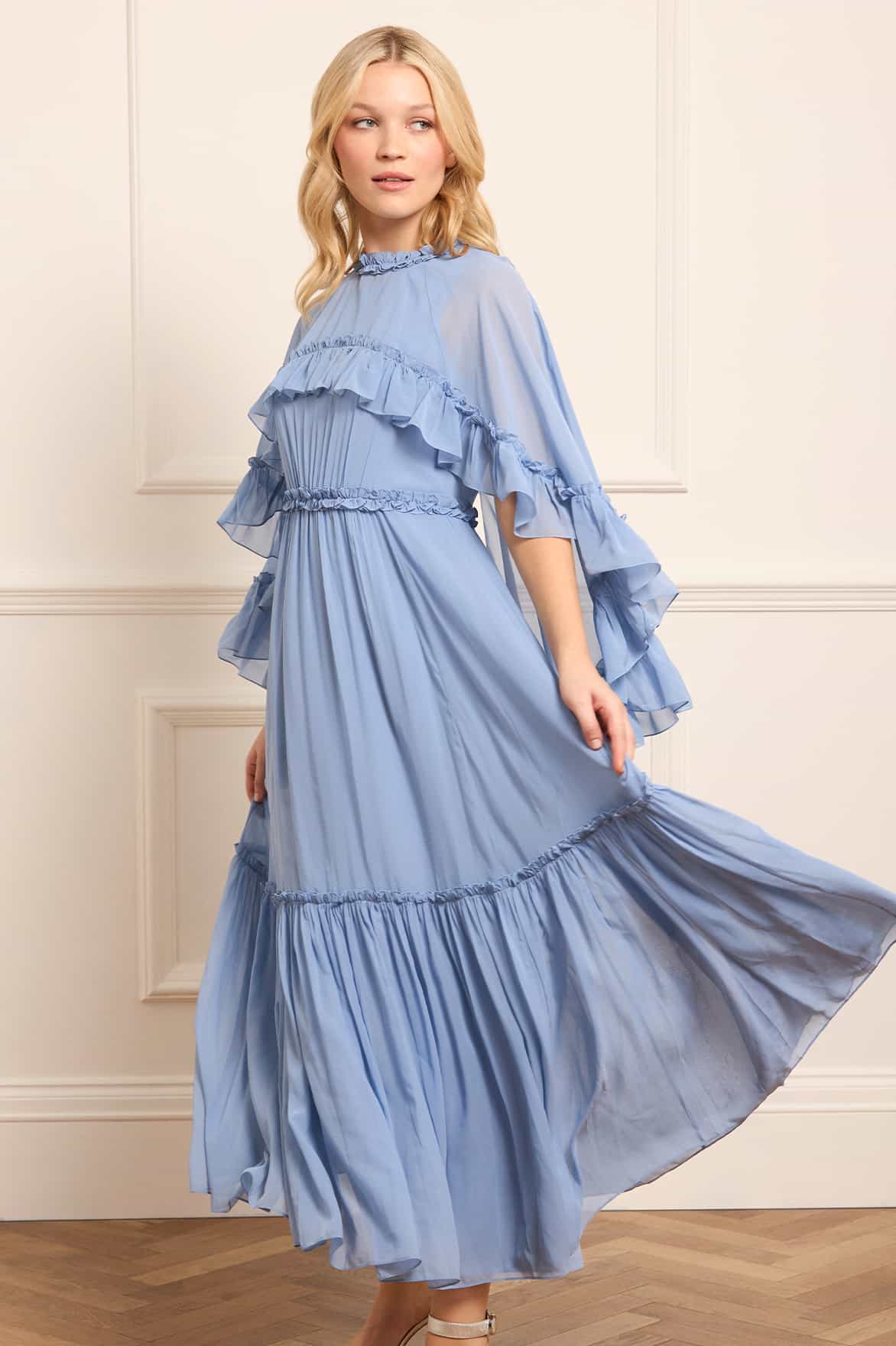 Harper Chiffon Cape Ankle Gown