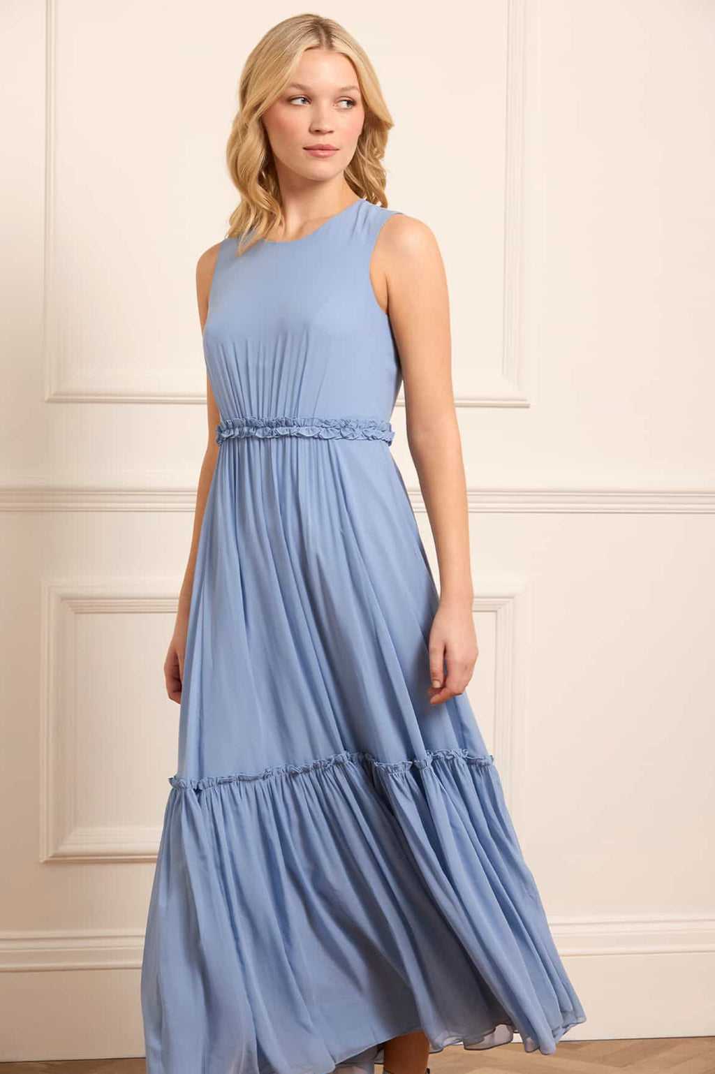 Harper Chiffon Cape Ankle Gown