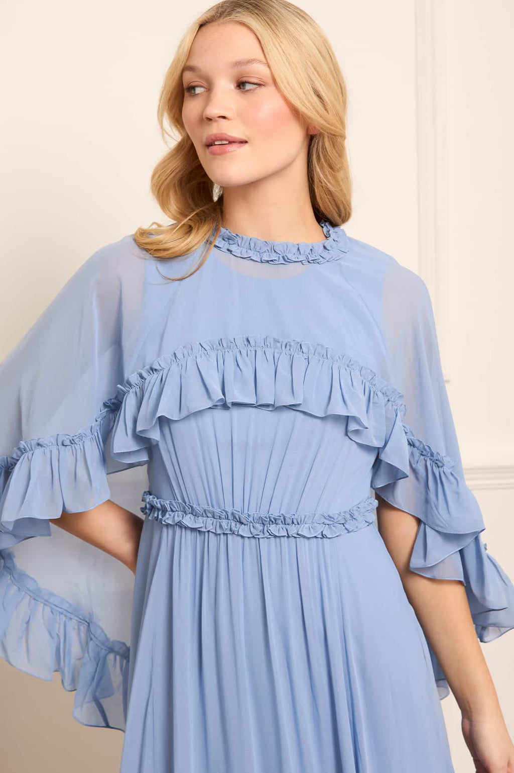 Harper Chiffon Cape Ankle Gown