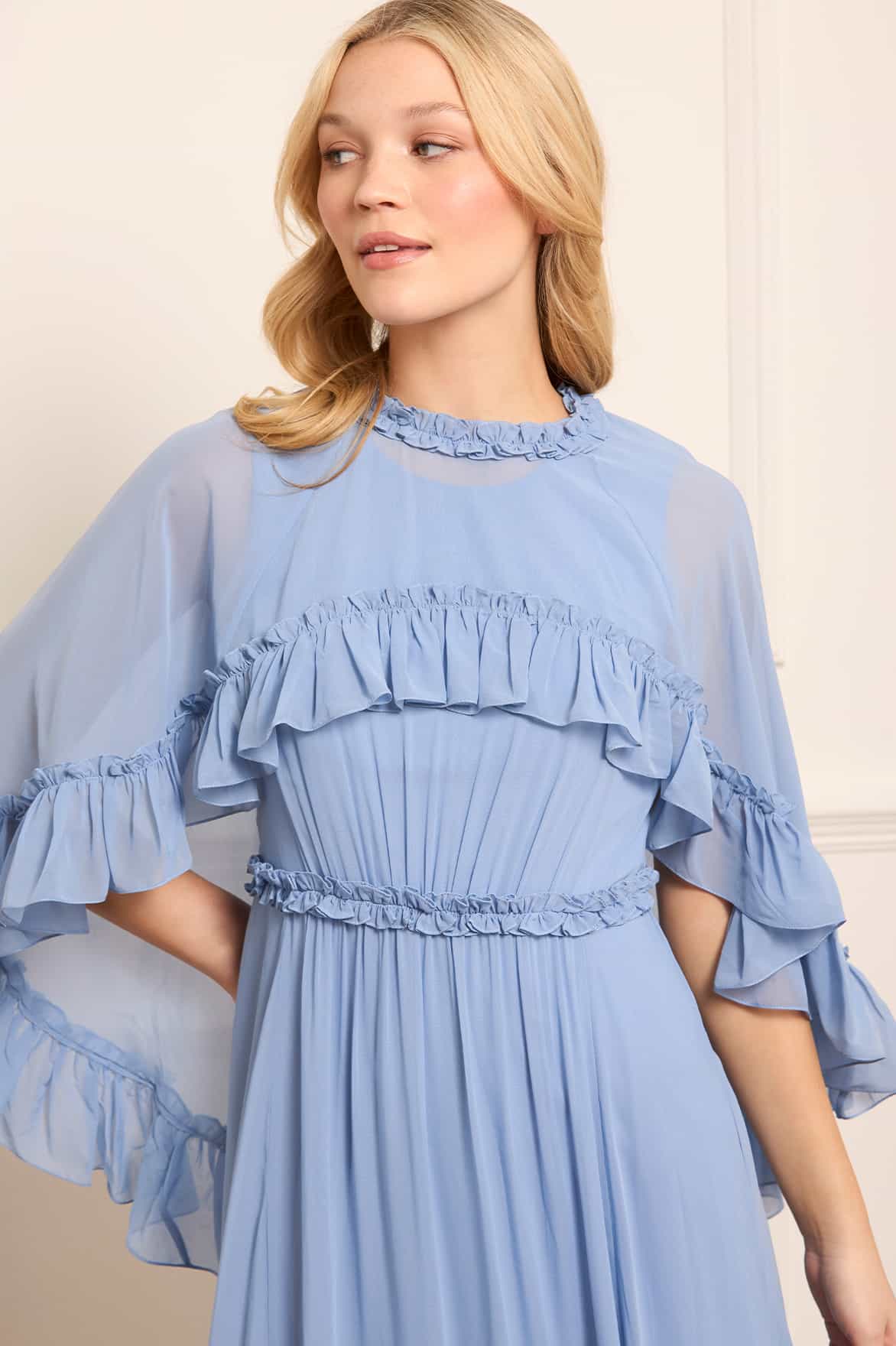 Harper Chiffon Cape Ankle Gown