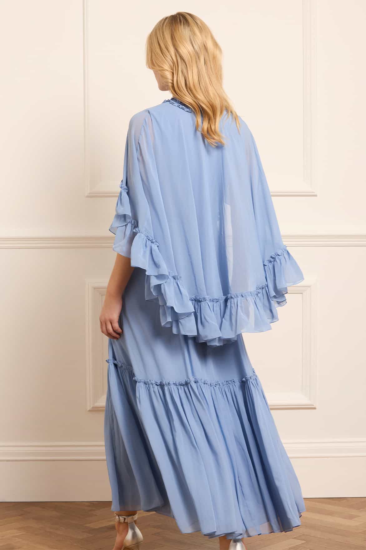 Harper Chiffon Cape Ankle Gown