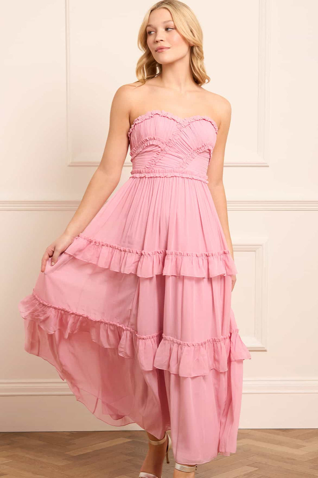 Isabel Chiffon Strapless Ankle Gown