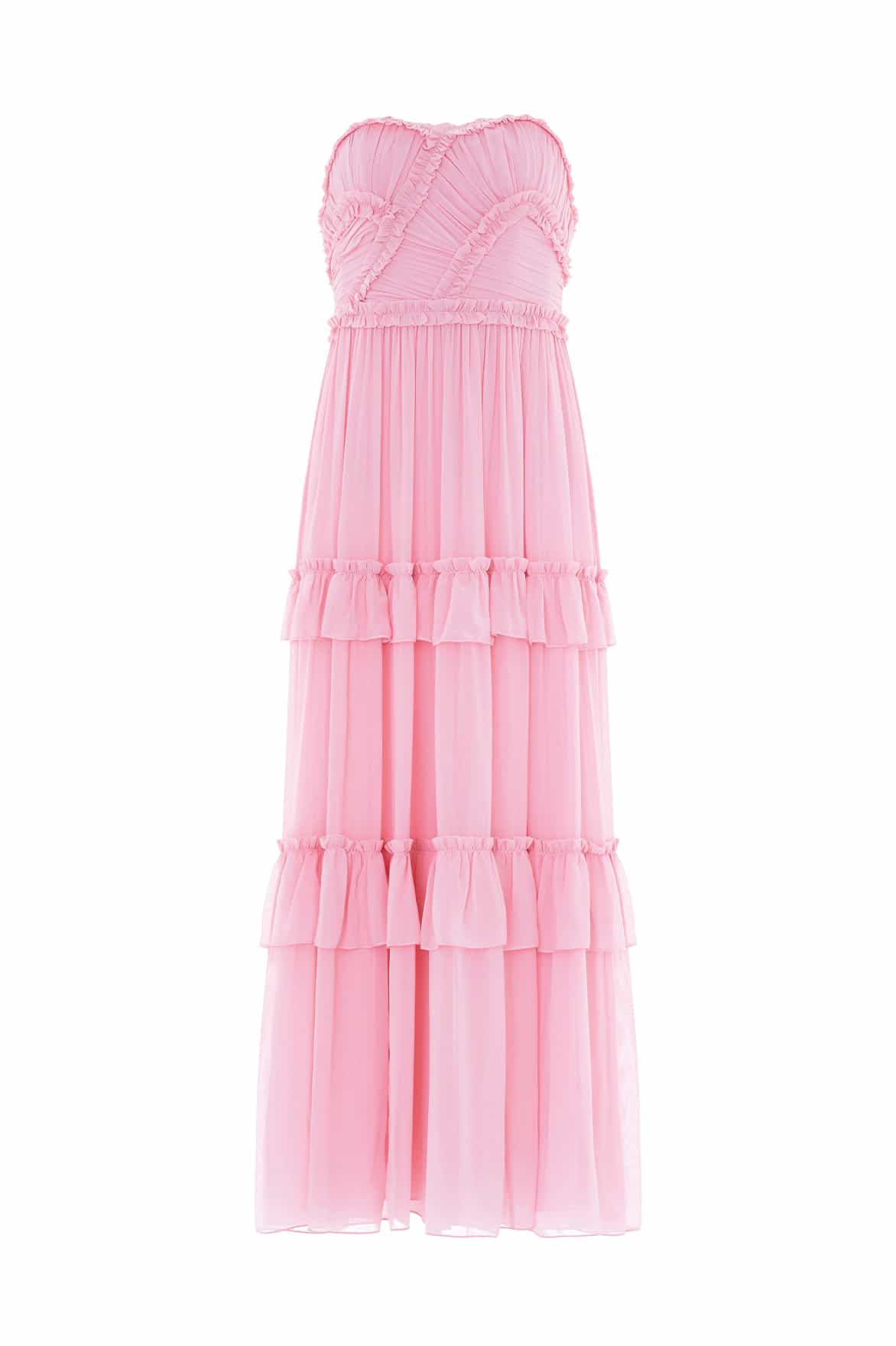 Isabel Chiffon Strapless Ankle Gown