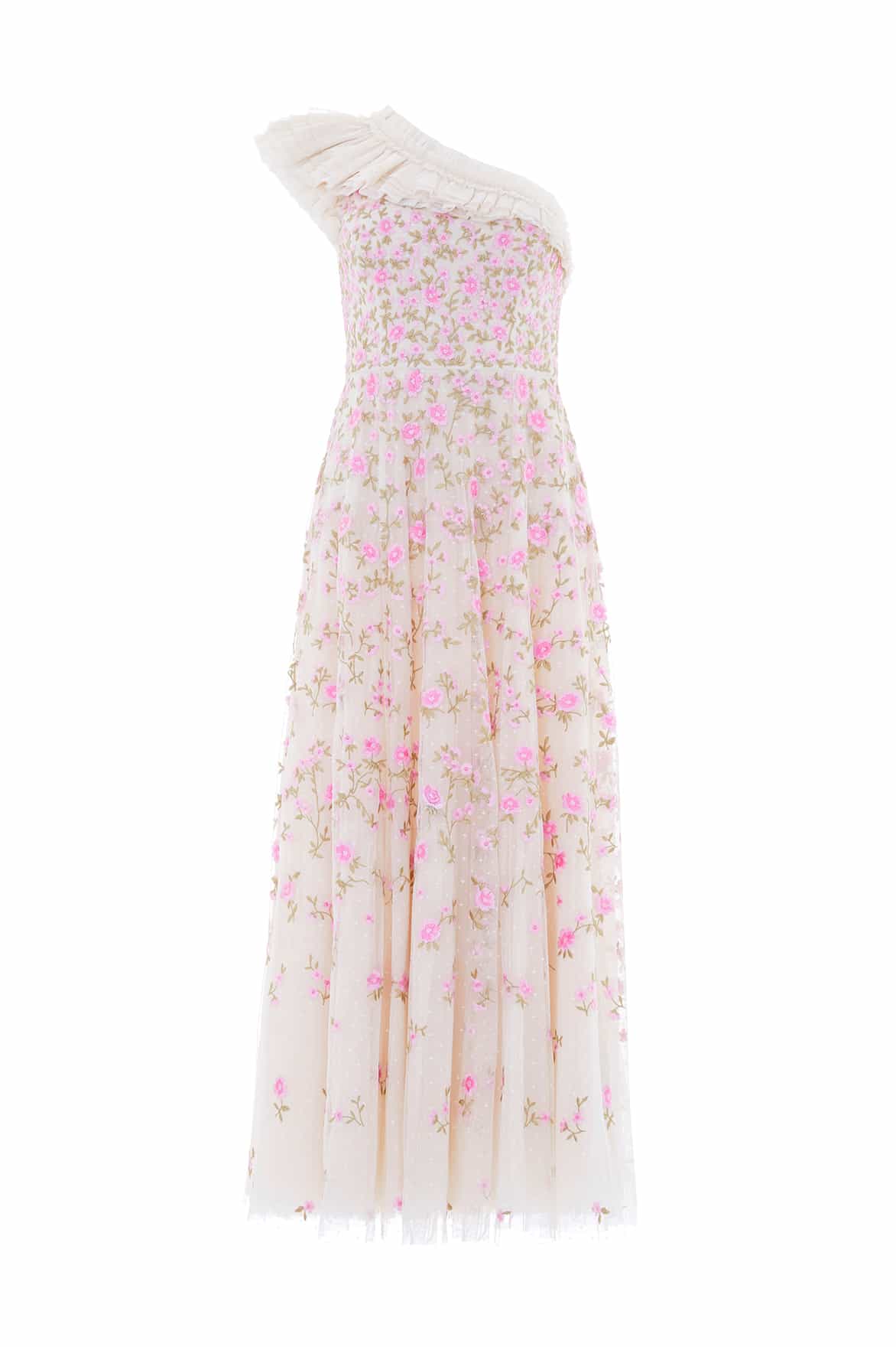 Lea Ditsy One-Shoulder Ankle Gown