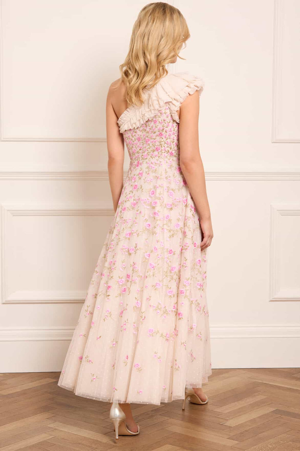 Lea Ditsy One-Shoulder Ankle Gown