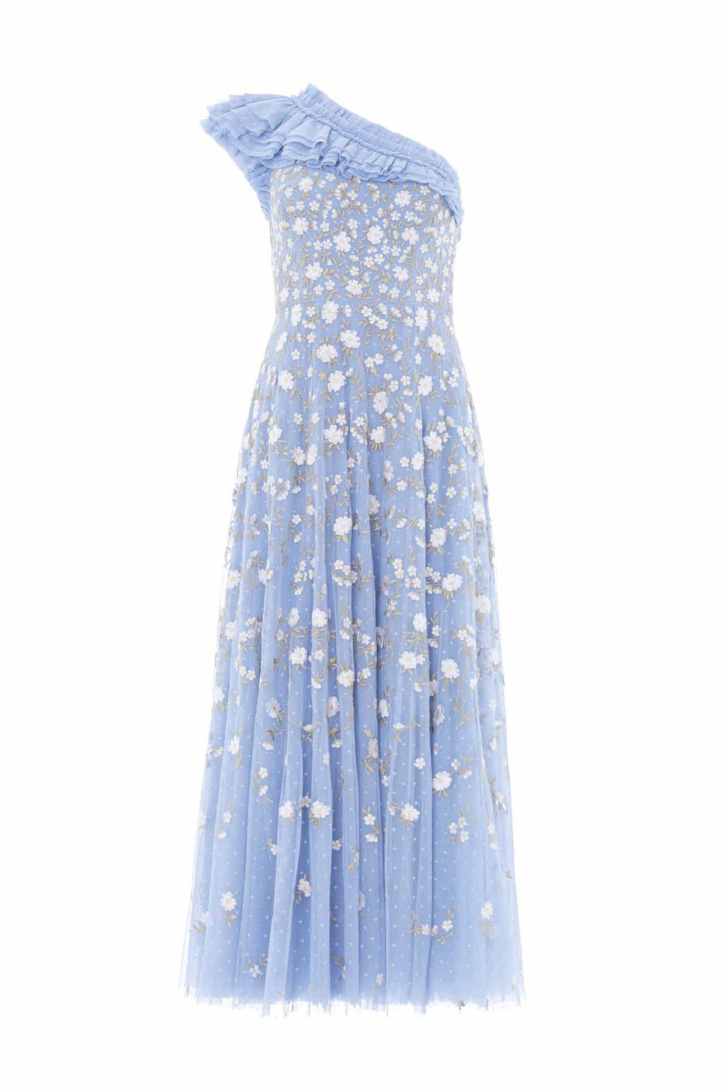 Lea Ditsy One-Shoulder Ankle Gown