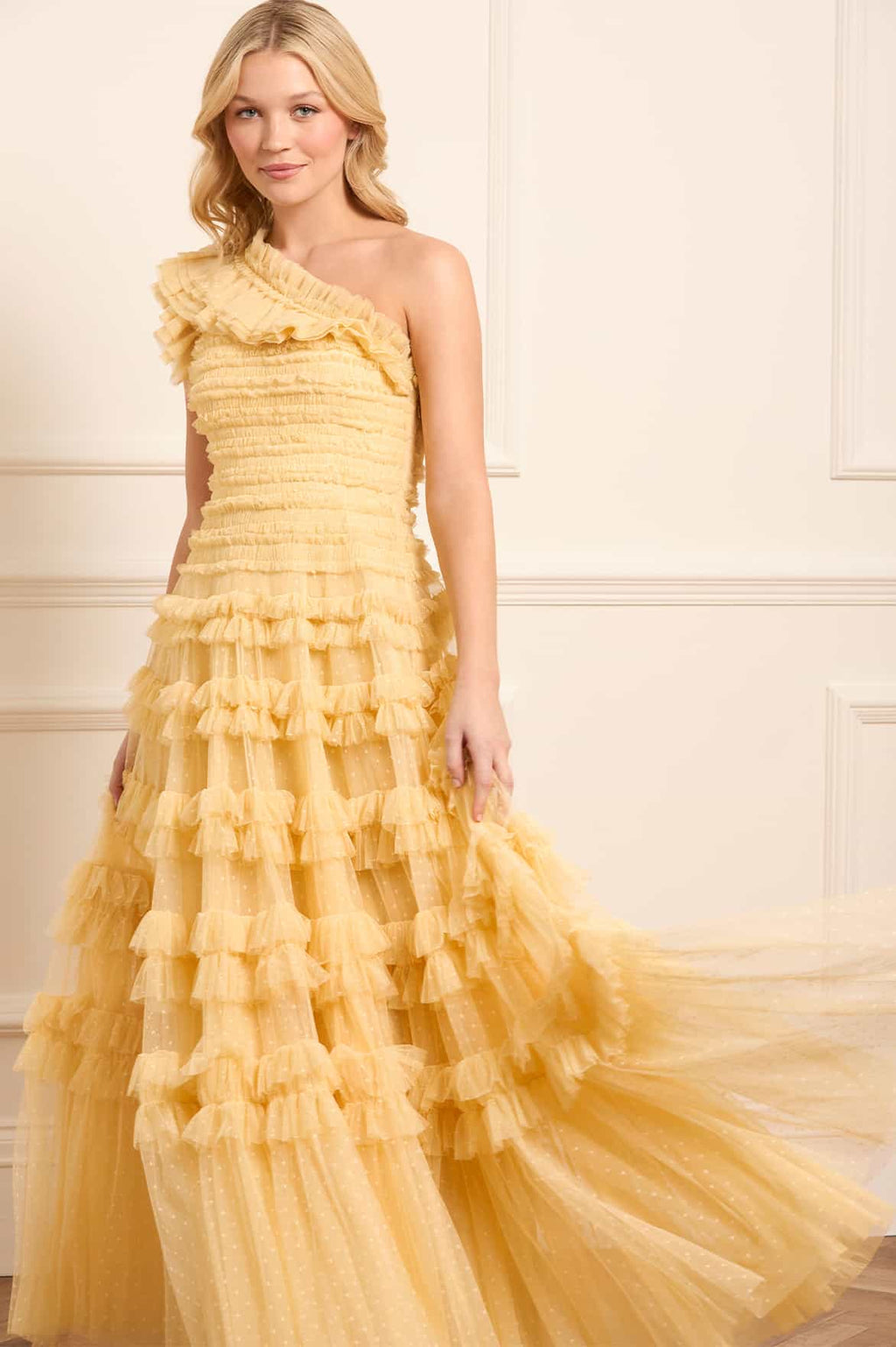 Lisette Ruffle One-Shoulder Gown