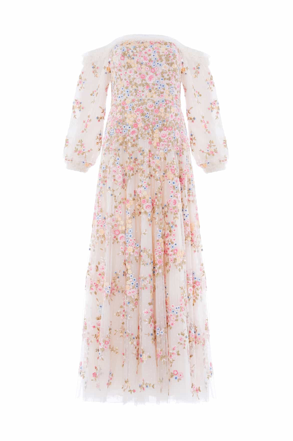 Lunaria Wreath Off-Shoulder Long Sleeve Gown