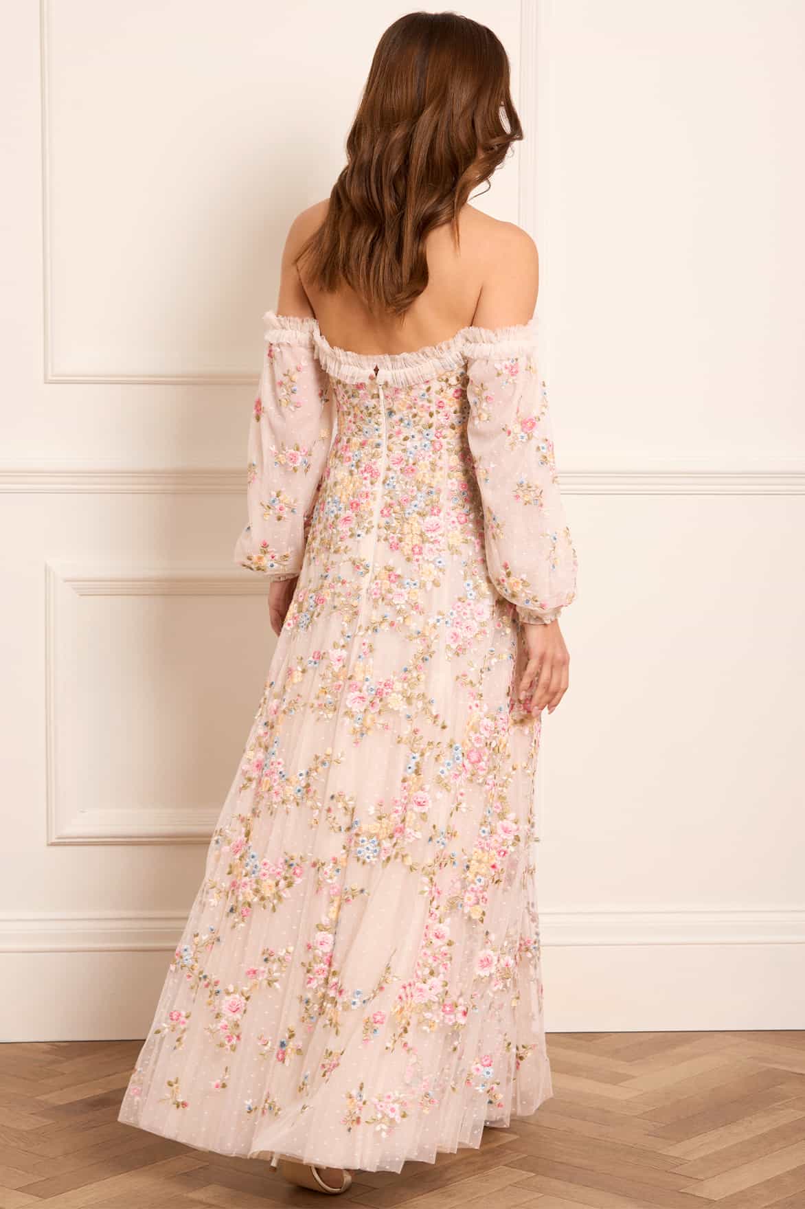 Lunaria Wreath Off-Shoulder Long Sleeve Gown