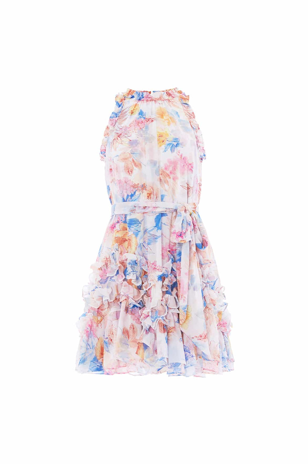 Mariannes Floral Chiffon Sleeveless Micro Mini Dress