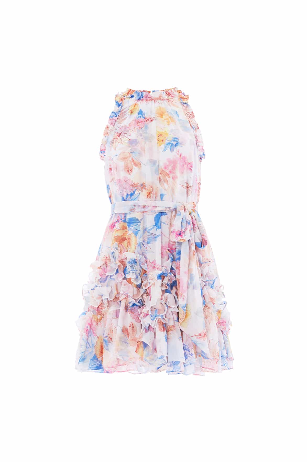 Mariannes Floral Chiffon Sleeveless Micro Mini Dress