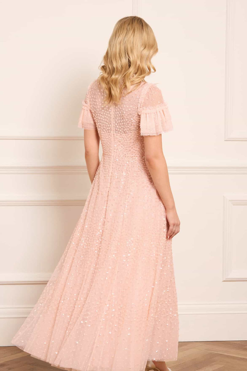 Scatter Dot Round Neck Short Sleeve Ankle Gown