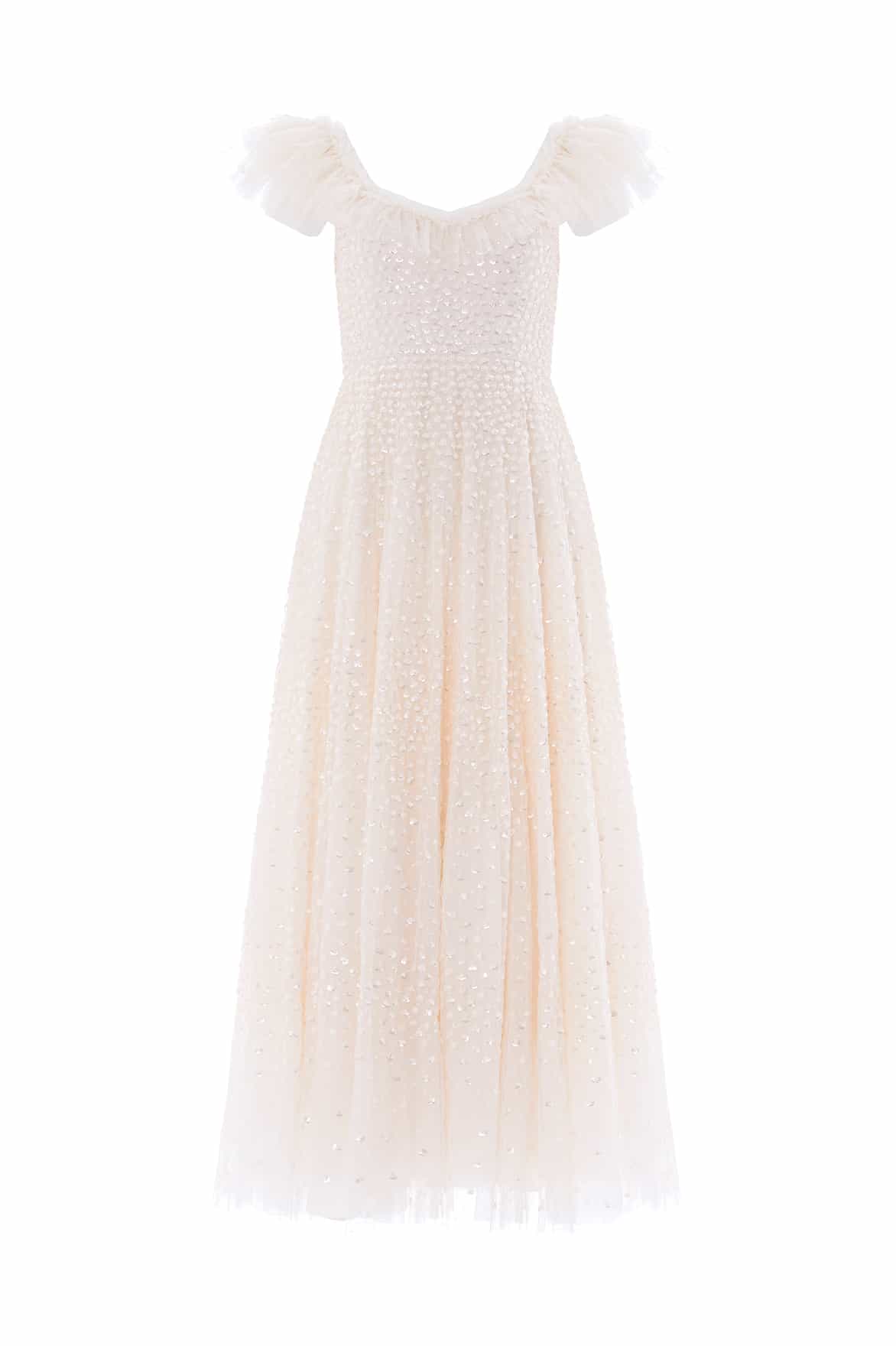 Scatter Dot Ruffle Ankle Gown