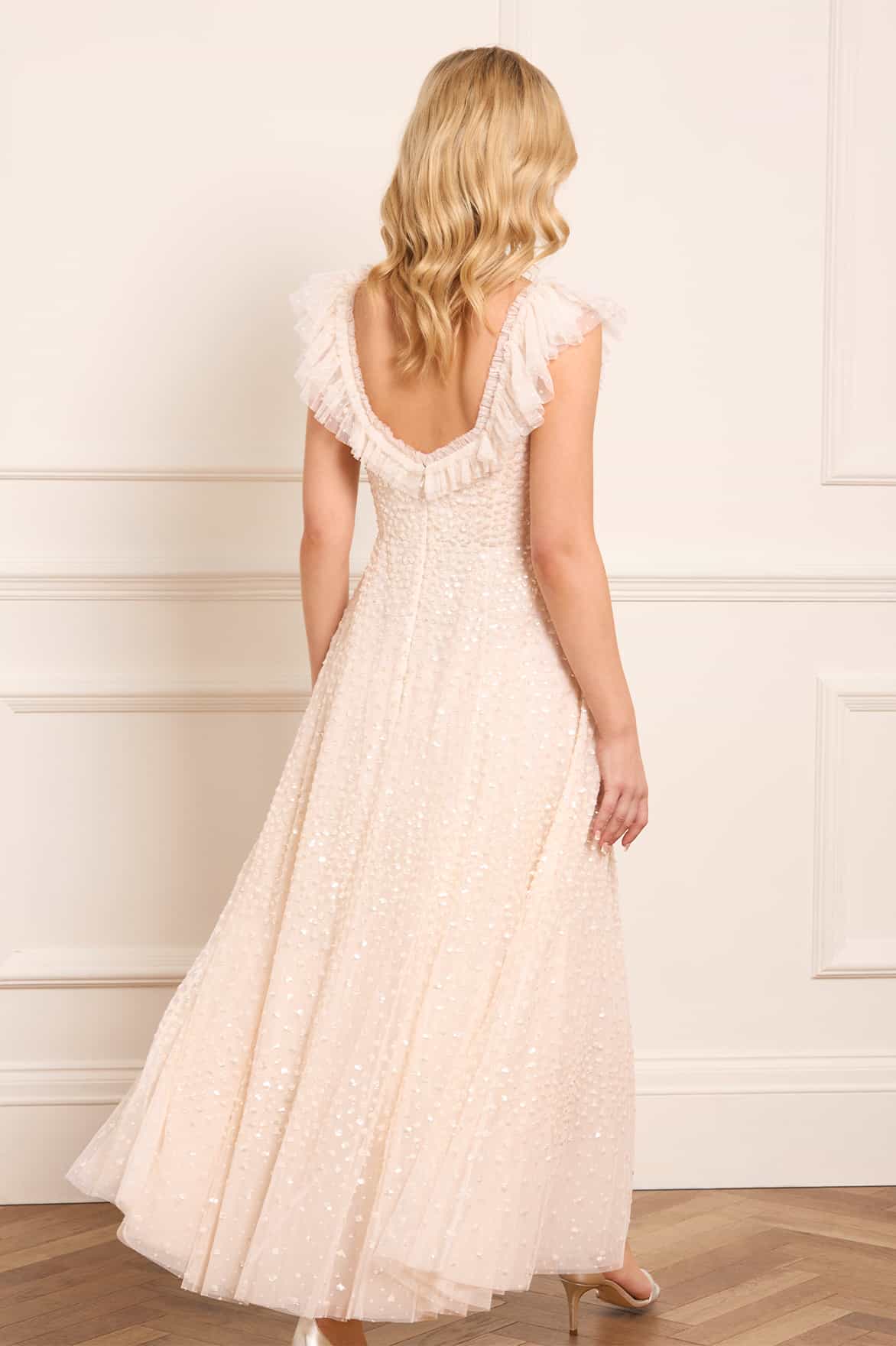 Scatter Dot Ruffle Ankle Gown